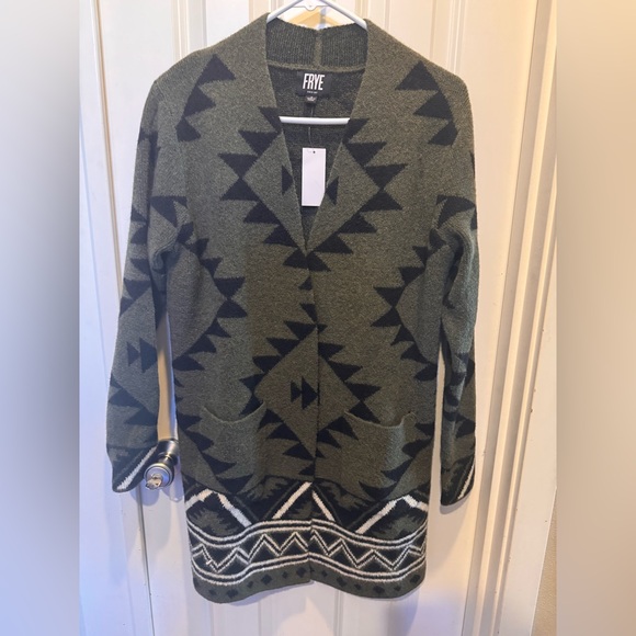 Frye Olive Green Geometric  Knit Sweater - Picture 2 of 9